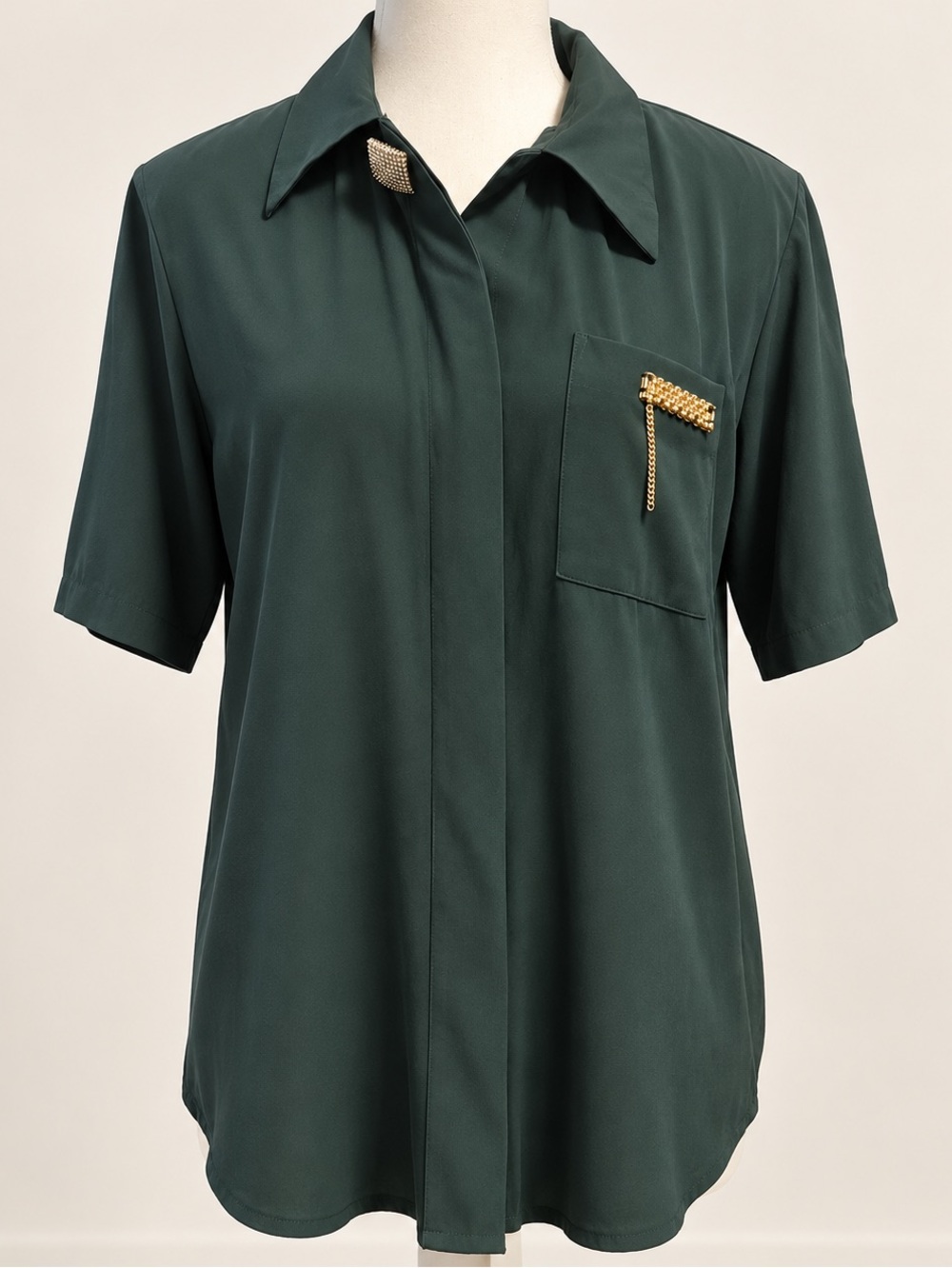 Pride & Joy Emerald Green Blouse Gold Statement Accent Size XL